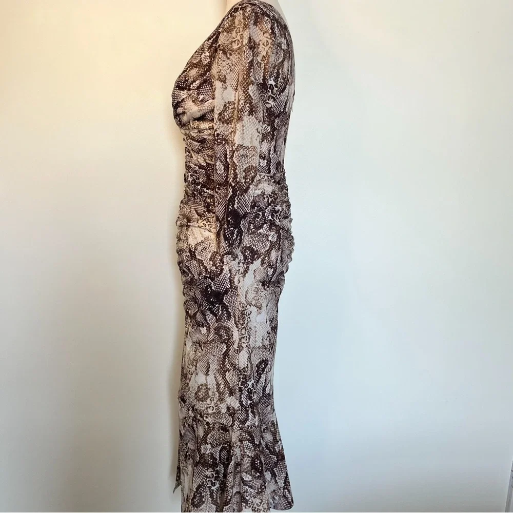 Guess Snake Print Ruched Long Sleeve Maxi Dress Size 2